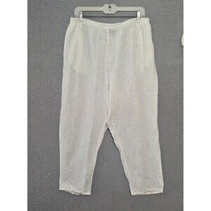 FLAX High Women's Waist Cropped 100% Linen Pants with Pockets White M